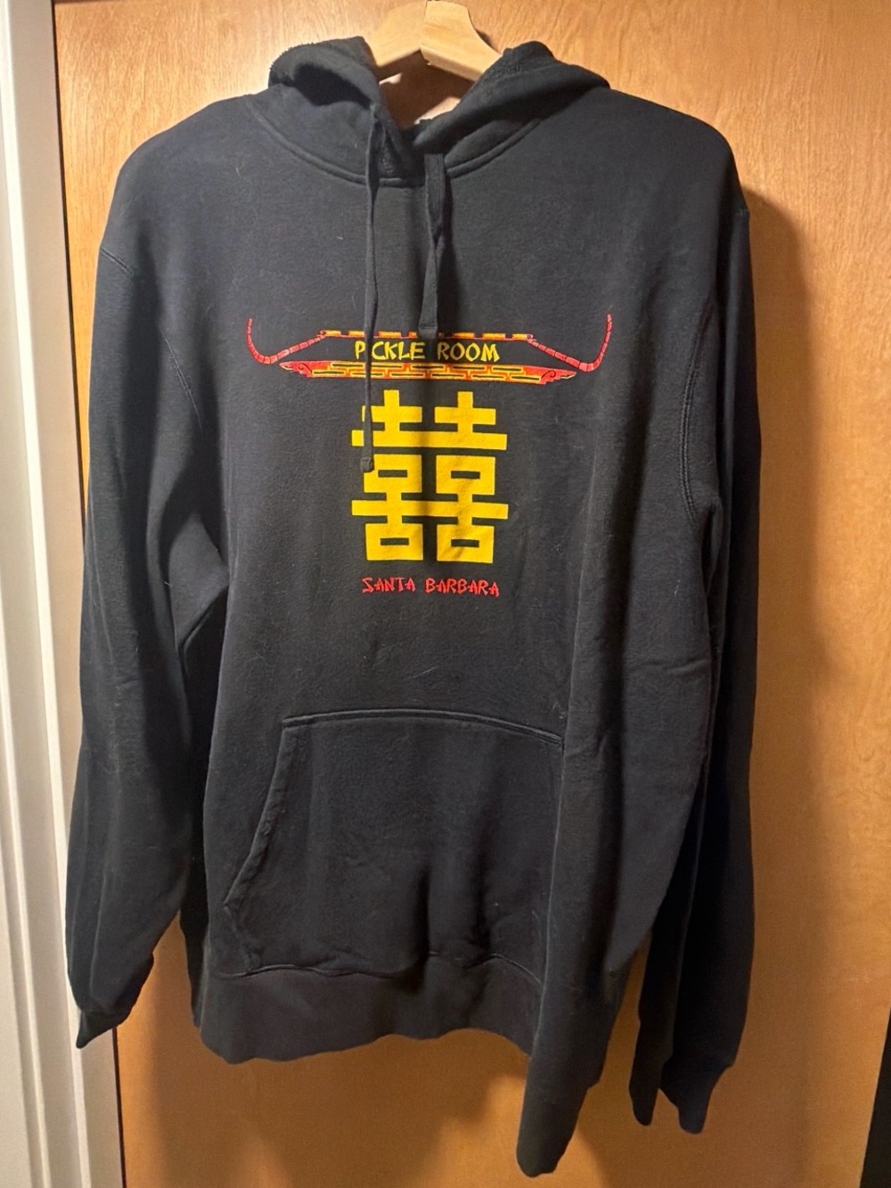 Black Pullover Hoodie with Yellow Graphic - Men